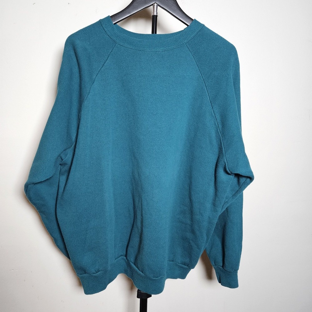 Vintage 90s Hanes Teal Crewneck Sweatshirt Blank XL Made in USA Heavyweight